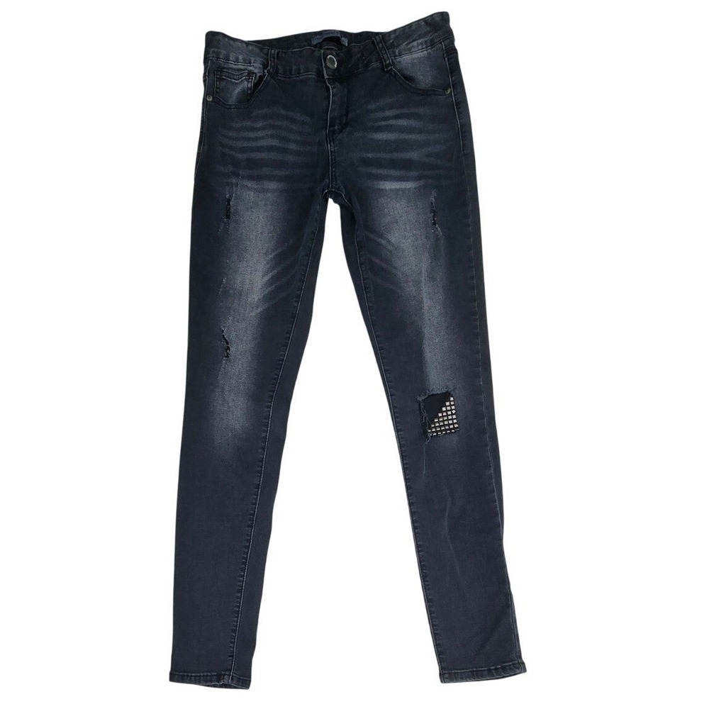 Twentyone Black Rue21 Mid Rise Jegging Flex Studded Distressed Black Jeans 9/10R